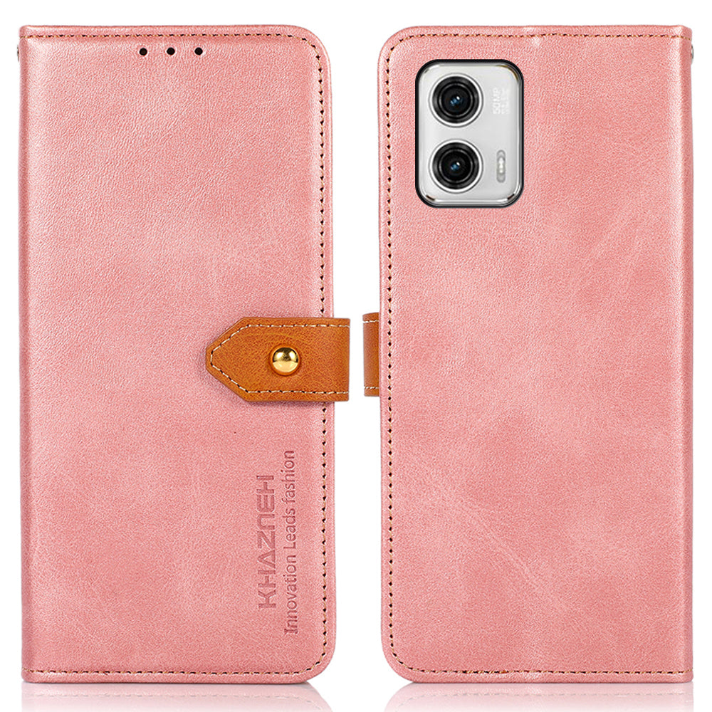 KHAZNEH For Motorola Moto G73 5G Cowhide Texture Cell Phone Stand Case Gold Button PU Leather Wallet Cover KHAZNEH For Motorola Moto G73 5G Cowhide Texture Cell Phone Stand Case Gold Button PU Leather Wallet Cover